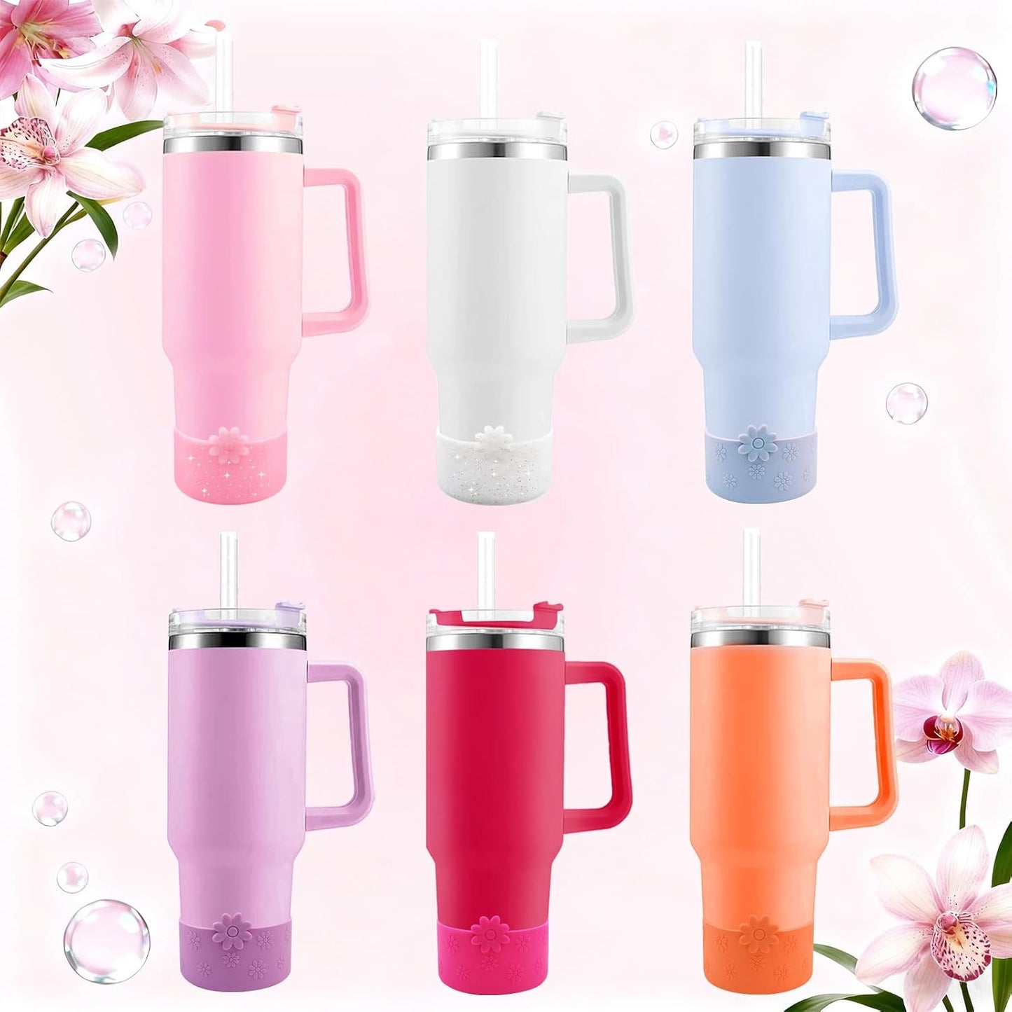 Hpbel Protective Silicone Boot for Stanley Cup Accessories Compatible with Stanley Cup Boot 40/30z and More Bottles with 2.95in Bottom for Water Bottle Flower Tumbler Accessories