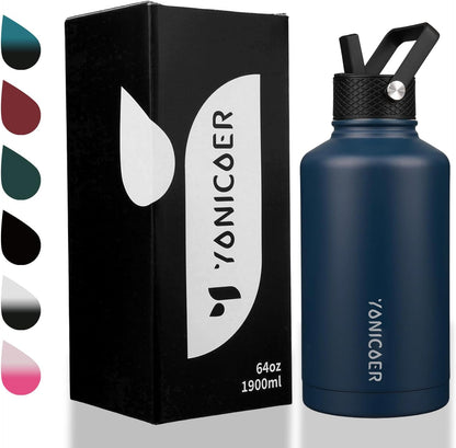 Insulated Water Bottle 40oz,Triple Wall Vacuum Stainless Steel(Dishwasher Safe),Leak Proof & Non-BPA,Flask Jug with Paracord Handle & Straw Spout Lids Sports Cherry Blossom