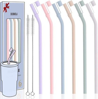Doboli 10 inch Silicone Reusable Bendy Straw Flexible Straws With Straw Cover, Compatible with 20 oz 30 oz 32 oz Cup Tumbler Non Rubber, 6 Pack Smoothie Silicone Straws Straw with Cleaning Brush
