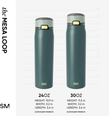 Simple Modern Mesa Loop Water Bottle with Covered Straw and Handle | 24oz Cup Holder Friendly Insulated Stainless Steel Bottles for Travel, Sports and School | Iris Sage - Colors A