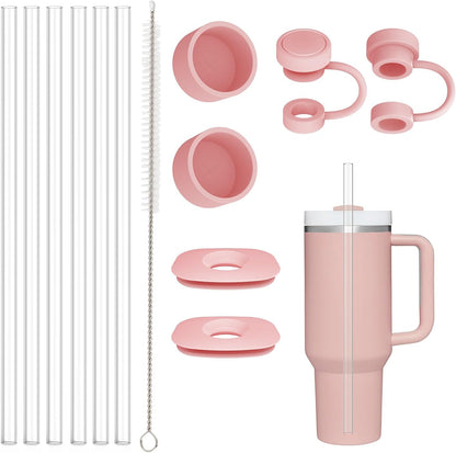 Replacement Straw Compatible with Stanley 40 oz 30 oz Cup Tumbler, 6 Pack Reusable Straw with Cleaning Brush, Plastic, Clear