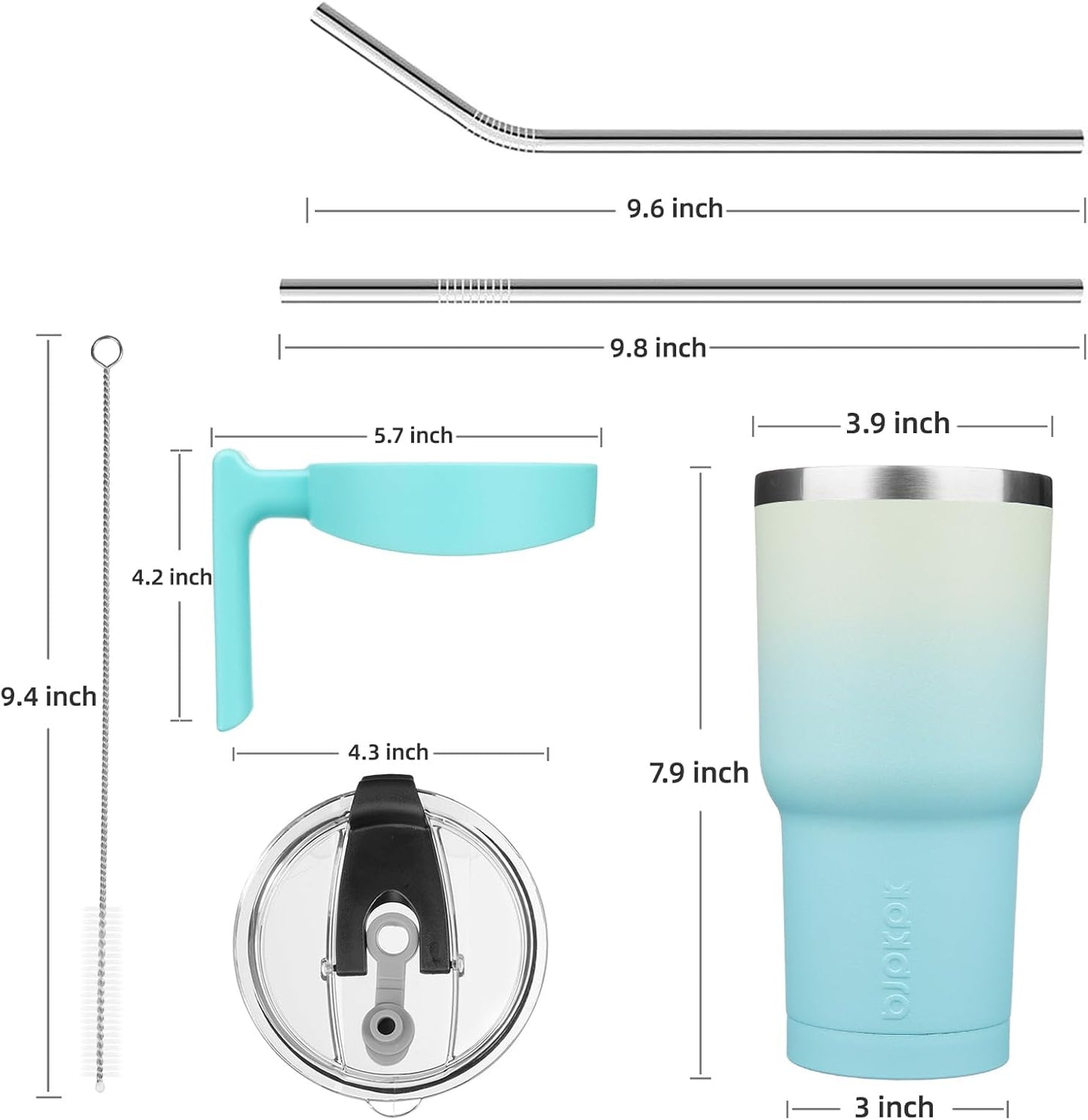 BJPKPK Tumbler With Handle And Straw Lid 40 oz Stainless Steel Insulated Coffee Tumbler Cups For Home, Office or Car,Turquoise