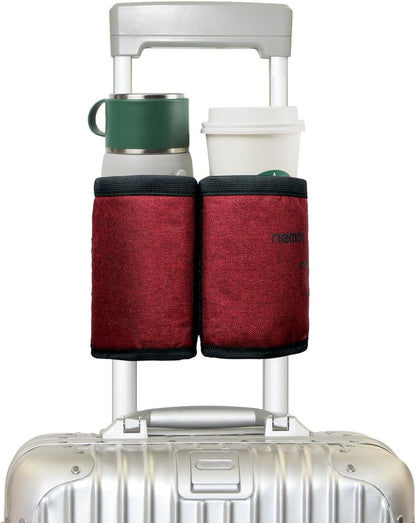 riemot Luggage Travel Cup Holder Free Hand Drink Carrier - Hold Two Coffee Mugs - Fits Roll on Suitcase Handles - Gifts for Flight Attendants Travelers Accessories Carbon Black