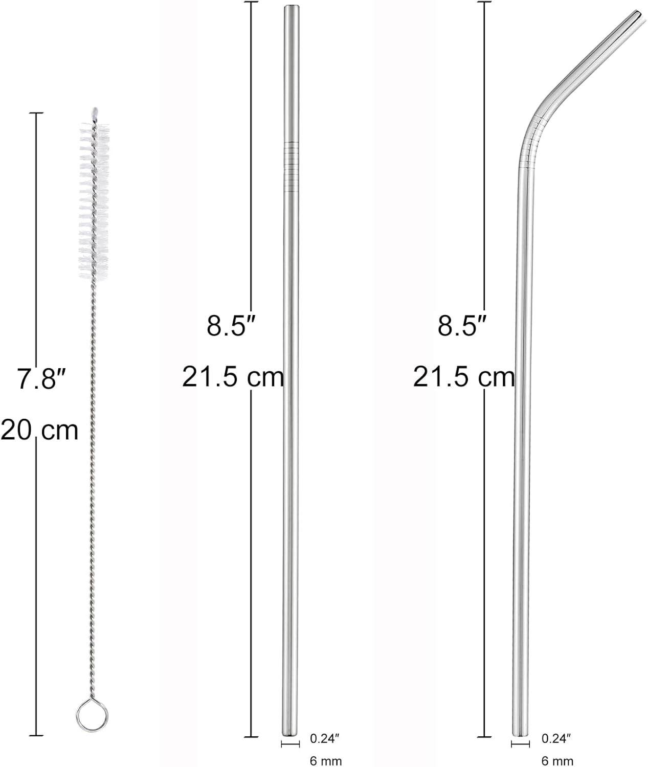 Set of 4 Reusable Metal Straws, 10.5'' Long Stainless Steel Straw with Cleaning Brushes and Case, Drinking for 30 oz and 20 oz Tumblers.
