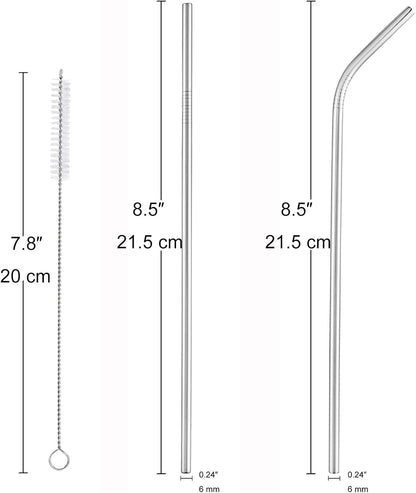 Set of 4 Reusable Metal Straws, 10.5'' Long Stainless Steel Straw with Cleaning Brushes and Case, Drinking for 30 oz and 20 oz Tumblers.