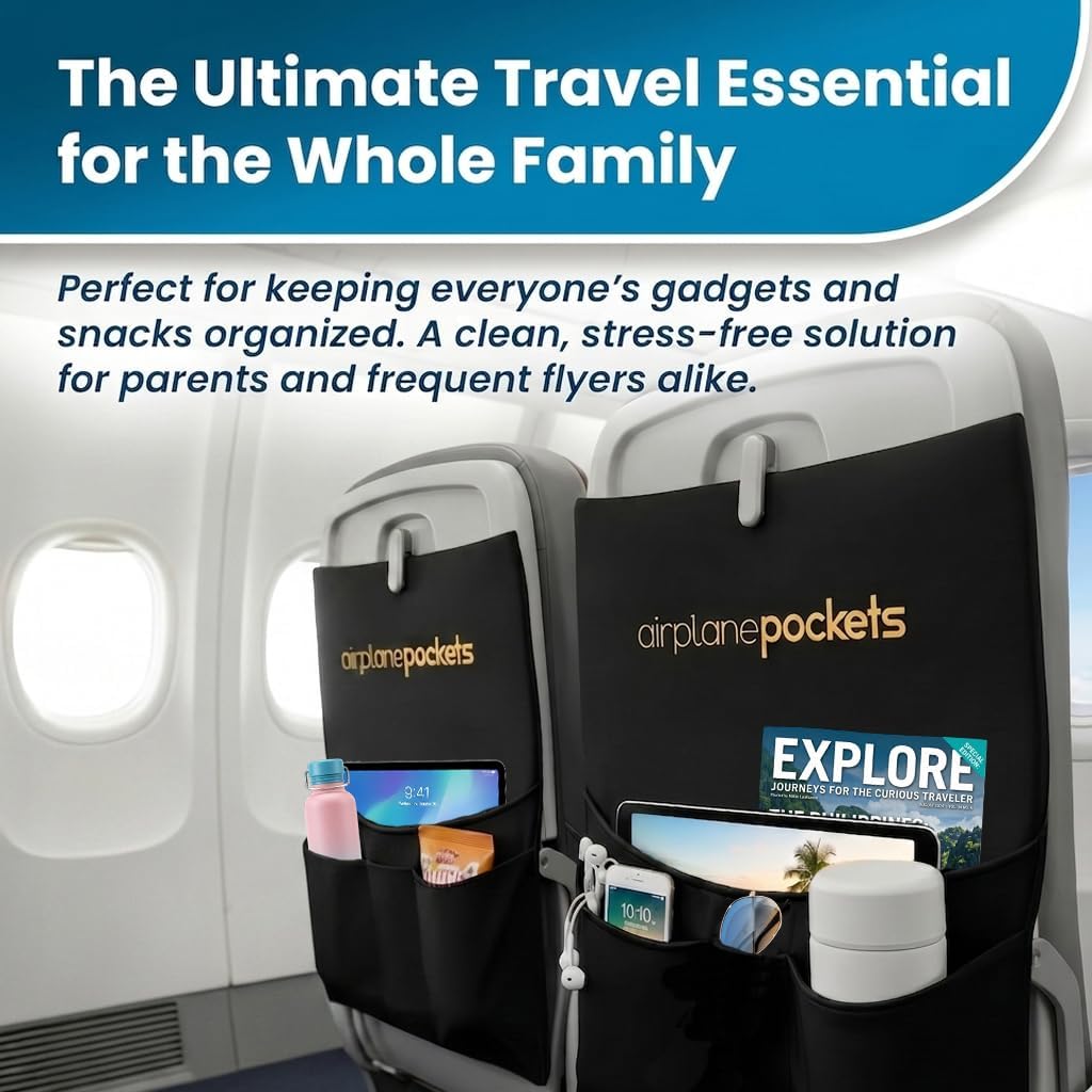 Airplane Pockets - Airplane Accessories - Plane Travel Essentials - Travel Organizer - Seat Storage Organizer - Air Travel Essentials - Seatback Organizer - International Travel Accessories Must Haves