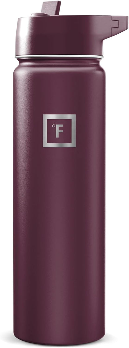 IRON °FLASK Camping & Hiking Hydration Flask with Straw, Wide Mouth Insulated Stainless Steel Sports Water Bottle - 22 oz Aurora