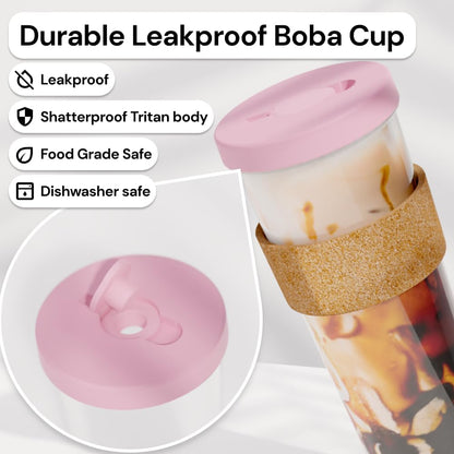 Dodoko Sage Green 24 oz Reusable Boba Cup and Straw Bubble Tea Cup with Wide Lid and Straw