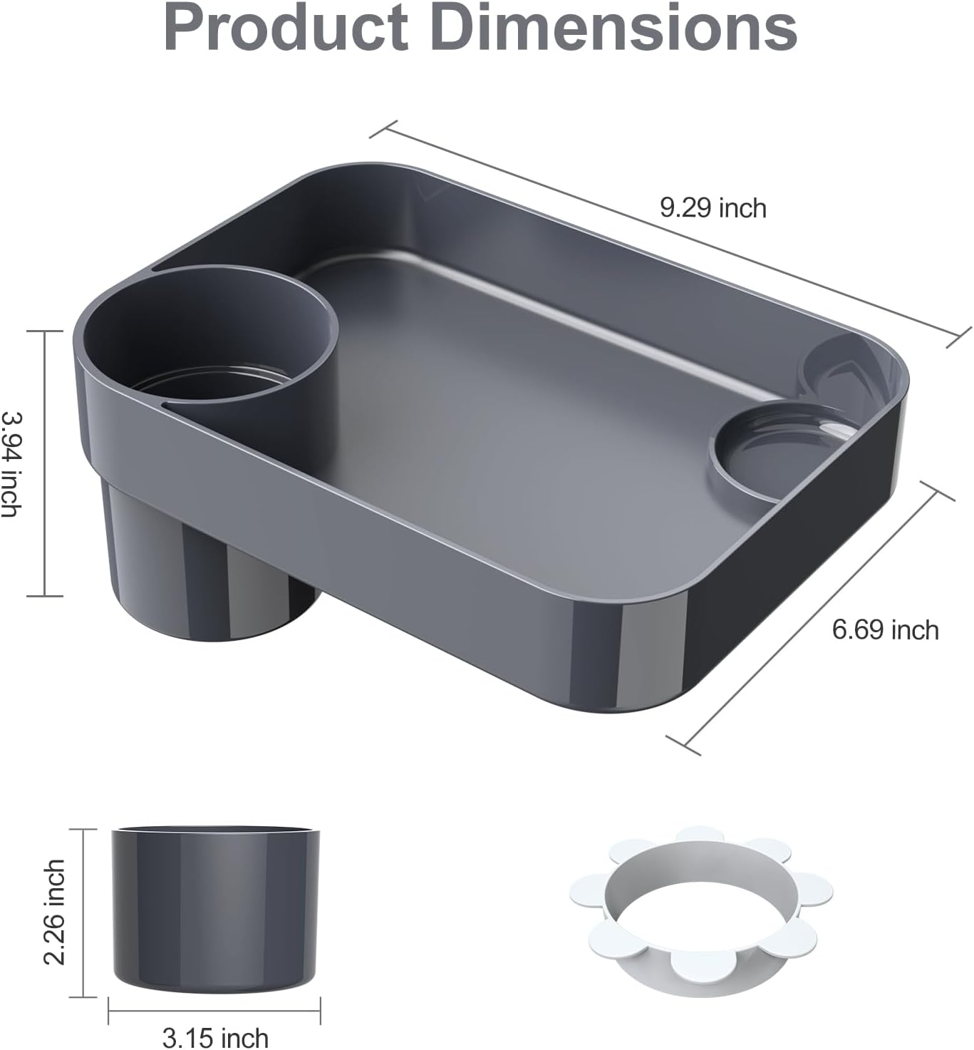 Car Seat Snack Tray for Toddlers - 3 Inch Cup Holder Fits Most Sippy Cups & Straw Bottles with Dip Well, Mess-Free Square Kids Travel Tray Road Trip Essentials, Black