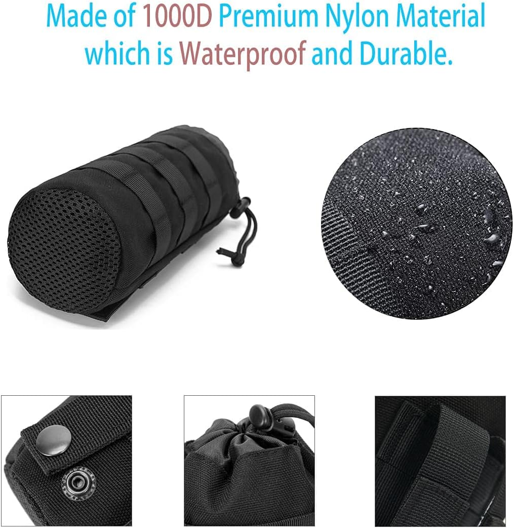 Tactical MOLLE Water Bottle Pouch, 3-Way Attachment: Backpack MOLLE, Belt Loop & D-Ring Hook, Anti-Swing 1000D Nylon Bottle Holder for Hiking Hunting, Fits 18-25oz Flasks