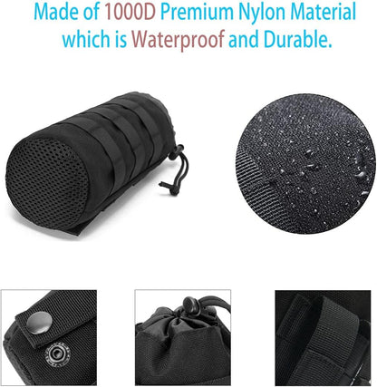 Tactical MOLLE Water Bottle Pouch, 3-Way Attachment: Backpack MOLLE, Belt Loop & D-Ring Hook, Anti-Swing 1000D Nylon Bottle Holder for Hiking Hunting, Fits 18-25oz Flasks