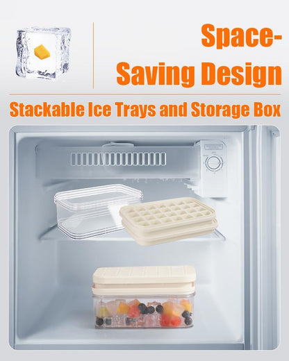 Brigii Ice Cube Tray with Lid & Storage Bin, 56 Cubes Ice Mold with Easy-Release Silicone Bottom, Stackable Ice Trays for Freezer, BPA Free,for Cocktails, Whiskey, Coffee & Drinks
