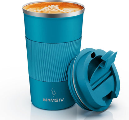 MOMSIV 12oz Travel Mug, Insulated Coffee Cup with Leakproof Lid, Travel Coffee Mug Vacuum Stainless Steel Double Walled Reusable Coffee Cup for Hot and Cold Water Coffee