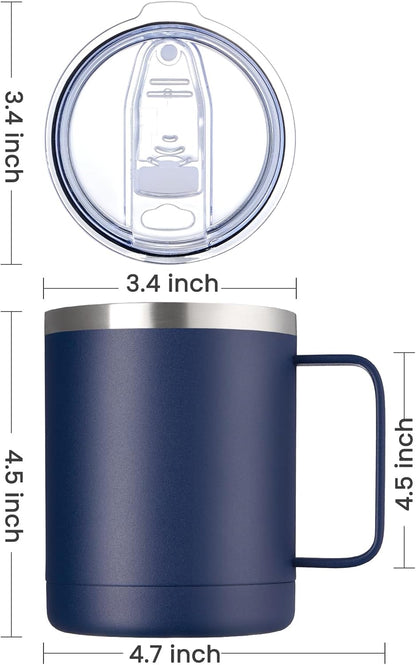 MEWAY 12oz Coffee Mug With Handle and Sliding Lid,Stainless Steel Travel Tumbler Cup with Handle,Double Wall Vacuum Insulated Camping Cup for Hot & Cold Drinks Tea (Black,Set of 1
