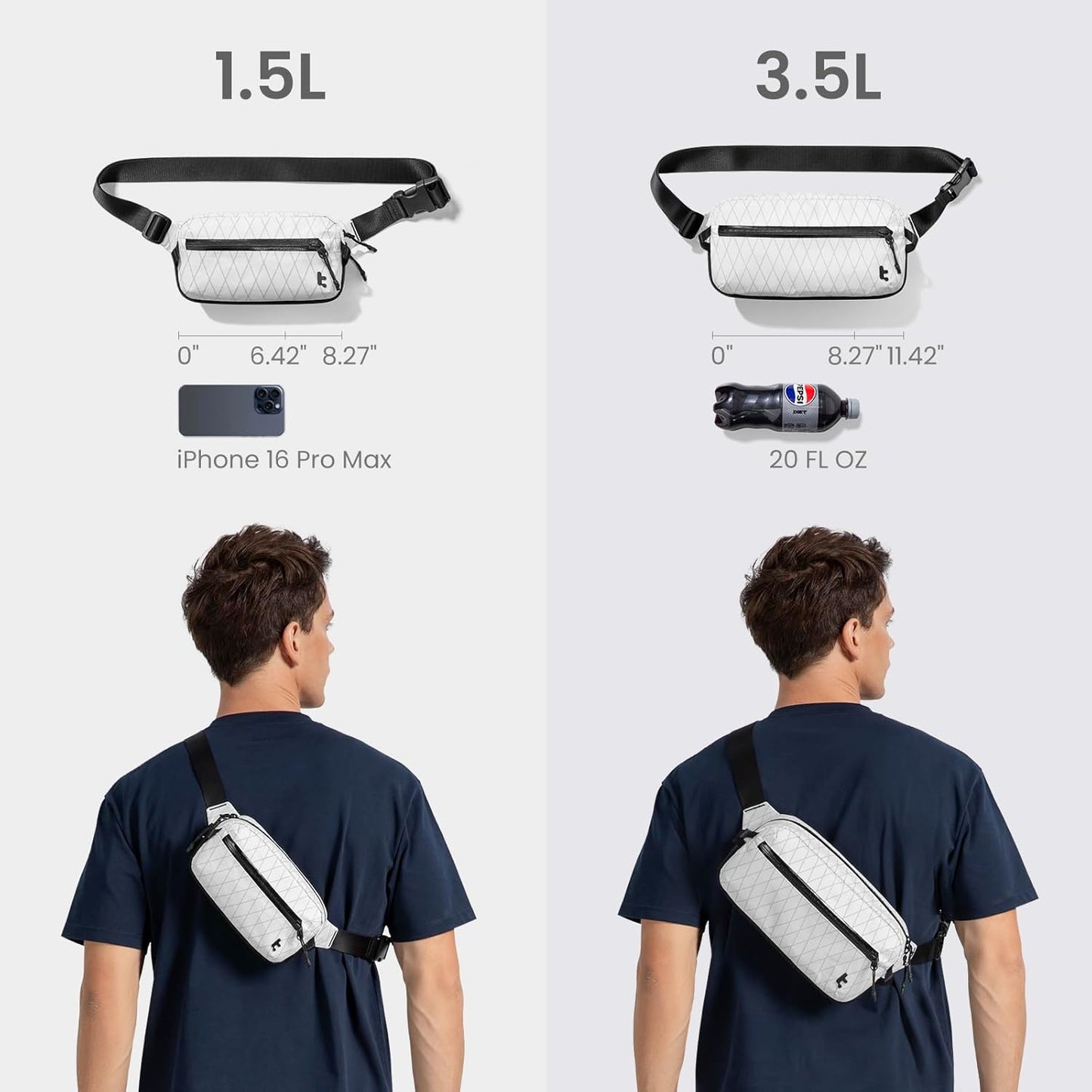 tomtoc 3.5L Sling Bag with RFID Blocking, Crossbody Bag Chest Shoulder Pack for Men and Women, Water-resistant Lightweight Casual Waist Fanny Pack for Travel/Daily Use