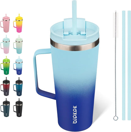 BJPKPK Insulated Tumbler with Handle, 18oz Insulated Tumblers with Lid and Straw, Stainless Steel Metal Water Bottles, Coffee Travel Mugs, Cups, Marshmallow