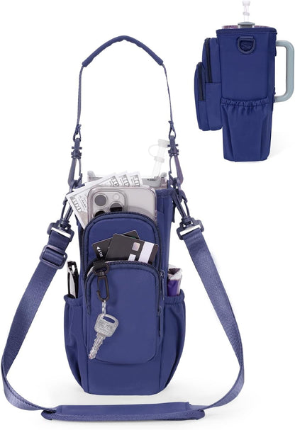 sportsnew Water Bottle Carrier Bag with Phone Pocket for 30oz 40oz Tumbler with Handle Accessories Insulated Water Bottle Holder Pouch with Strap Crossbody with Straw Cover