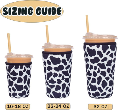 Reusable Insulated Neoprene Iced Coffee Cup Sleeve, Durable Drink Sleeve for Cold Beverages, Beverage Holder for Iced Coffee, Floral Checkers