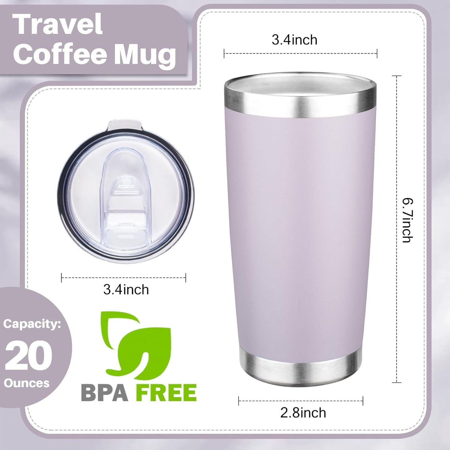 20oz Tumbler with Lid Double Wall Vacuum Insulated Travel Coffee Mug Stainless Steel Thermal Cup Powder Coated Sturdy Coffee Tumbler for Hot and Cold Beverage (Baby blue,1)