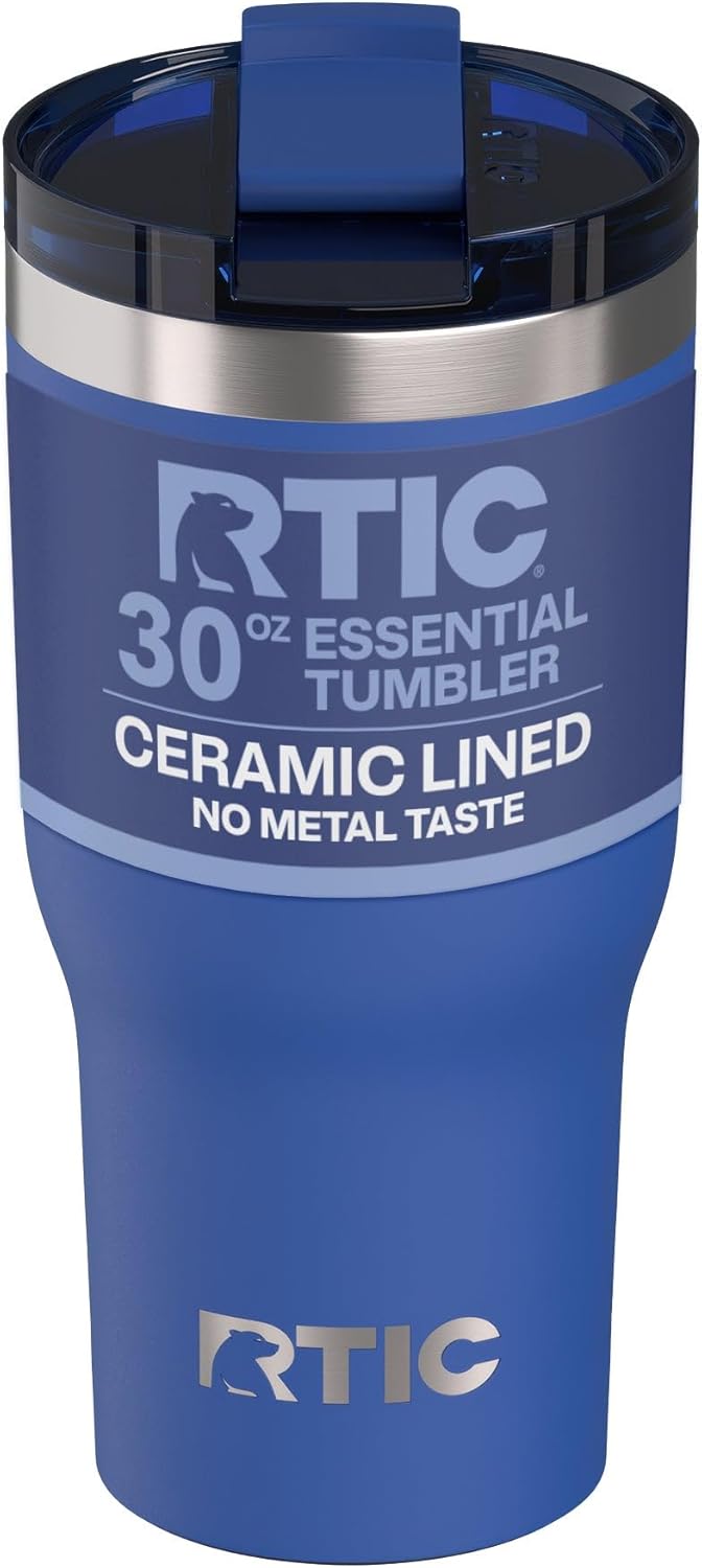 RTIC 20oz Essential Tumbler with Lid, Ceramic Lined, Insulated, Stainless Steel, Metal, Double Wall Vacuum-Insulation, Travel Cup for Iced Coffee, Tea, Hot and Cold Drink, Graphite