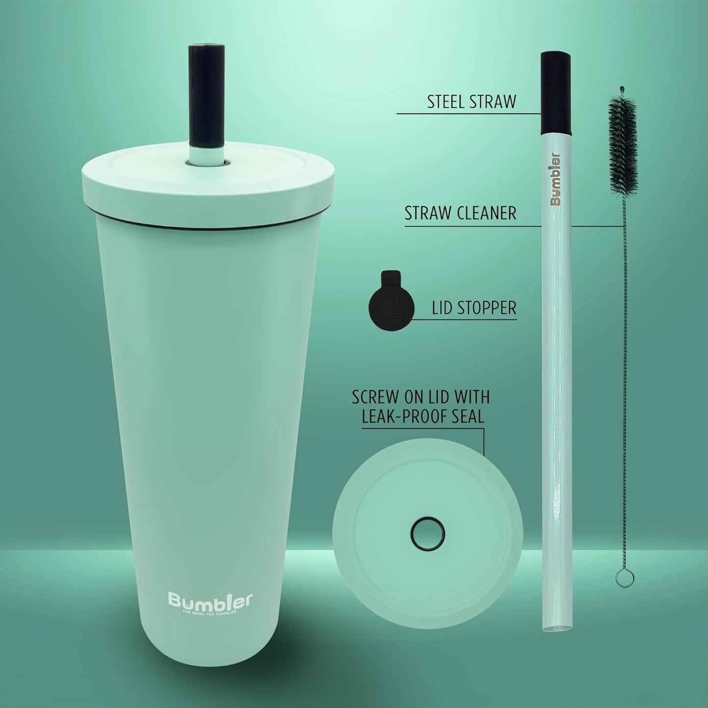 Bumbler Original Boba Tea Cup - 24oz Double-Walled Plastic Reusable Tumbler with Extra Wide Straw & Leak-Proof Lid - BPA-Free Smoothie & Iced Coffee Travel Mug - Blush Pink