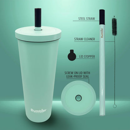 Bumbler Original Boba Tea Cup - 24oz Double-Walled Plastic Reusable Tumbler with Extra Wide Straw & Leak-Proof Lid - BPA-Free Smoothie & Iced Coffee Travel Mug - Blush Pink