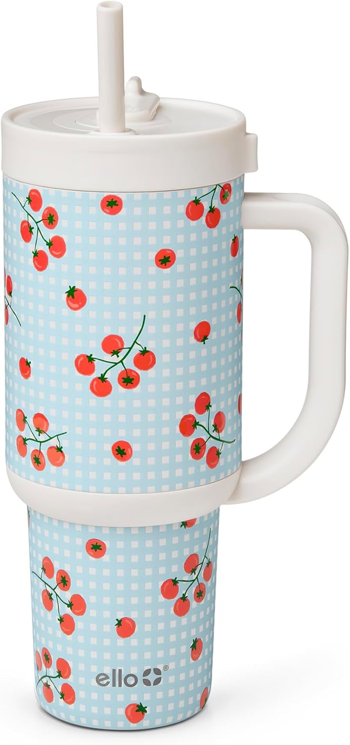 Ello Oasis 40 oz Tumbler with Handle & Retracting Straw | Reusable Insulated Stainless Steel Cup 100% Leakproof, Gifts for Teens Women Men | Keeps cold for 24 Hours, Cup Holder Friendly, Daisies