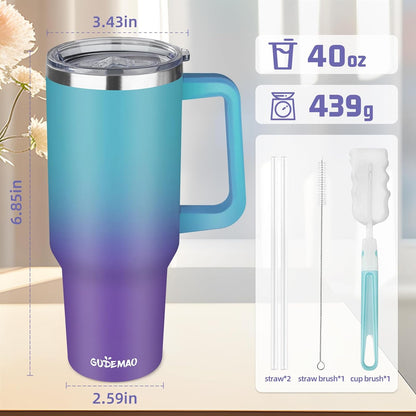 20 oz Insulated Coffee Mug with Ceramic Coating, Stainless Steel Travel Mug Tumbler with Handle Lid and Straw, Double Wall Leak-Proof Coffee Travel Mug Keeps Drink Hot and Cold (Black)