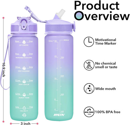 Hyeta 32oz Water Bottles with Straw - Stay Motivated and Hydrated with Convenient Times to Drink Markings, Durable, Leak-proof