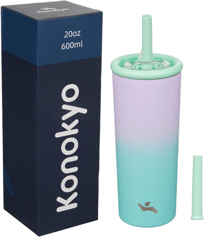 Konokyo 25oz Insulated Tumbler with Lid and Straw, Reusable Iced Coffee Cup with Lid, Travel Coffee Mug, BPA-Free, Leak-Proof and Durable, Oasis