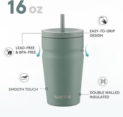 COKTIK 24oz Insulated Tumbler with Lid and Straw Iced Coffee Cup Reusable Stainless Steel Travel Mug Water Bottle Cupholder Friendly for Women Men Her Him (Blush)