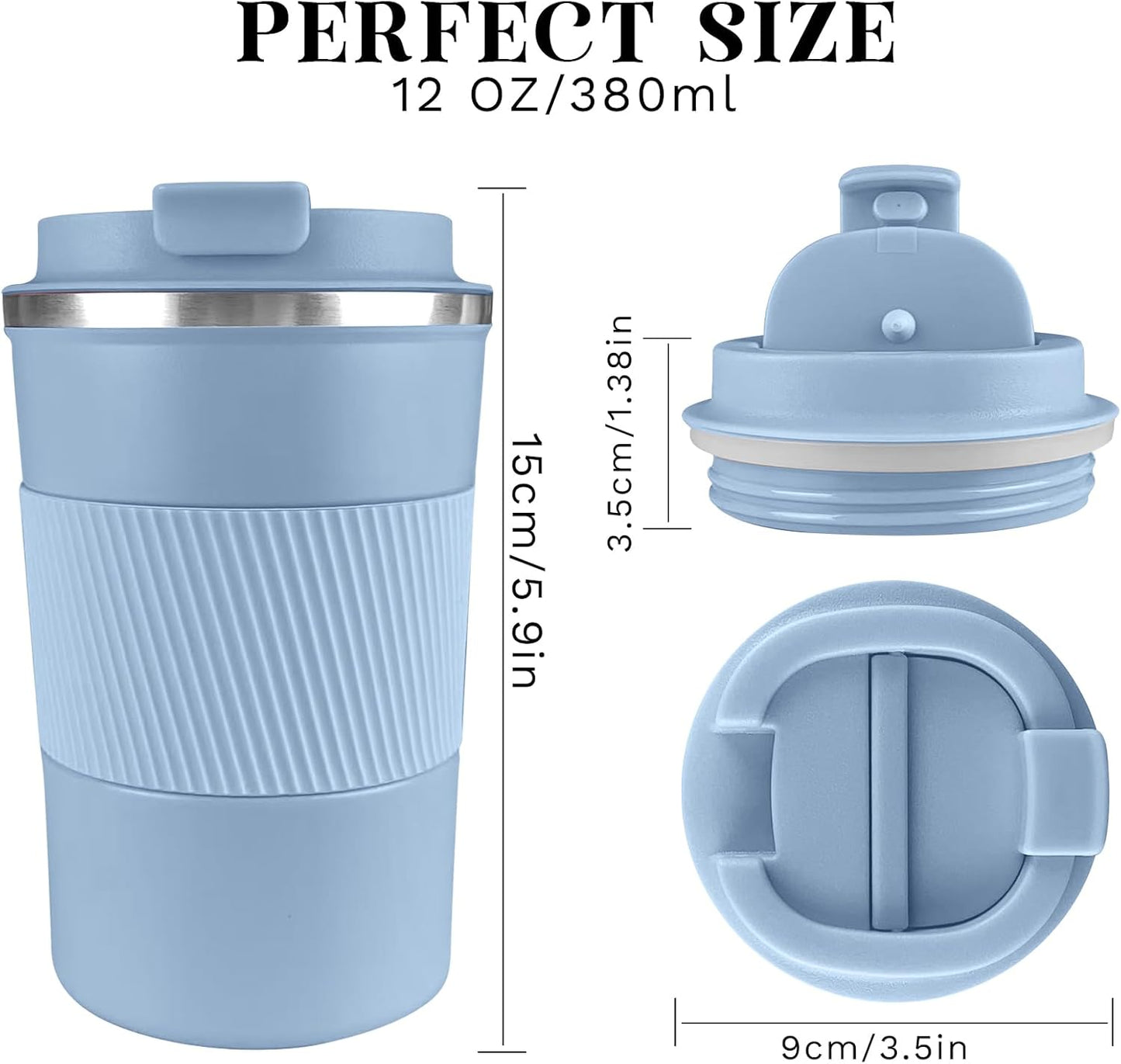 YINBAOGE Insulated Travel Coffee Mug, Spill & Leak Proof, Portable To Go Camping Stainless Steel Coffee Tumbler, Reusable Thermal Coffee Cup with Lid for Hot & Cold Drinks (Black, 12 OZ)