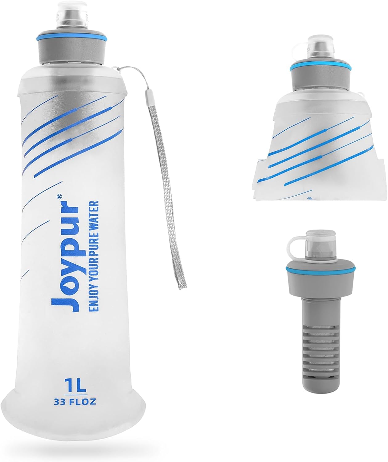 Water Filter Survival - Collapsible Water Bottle with Filter 0.01 Micron Squeeze Filtered Water Bottle 22oz for Hiking Backpacking Camping BPA-Free(White 650ml)