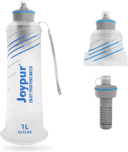 Water Filter Survival - Collapsible Water Bottle with Filter 0.01 Micron Squeeze Filtered Water Bottle 22oz for Hiking Backpacking Camping BPA-Free(White 650ml)
