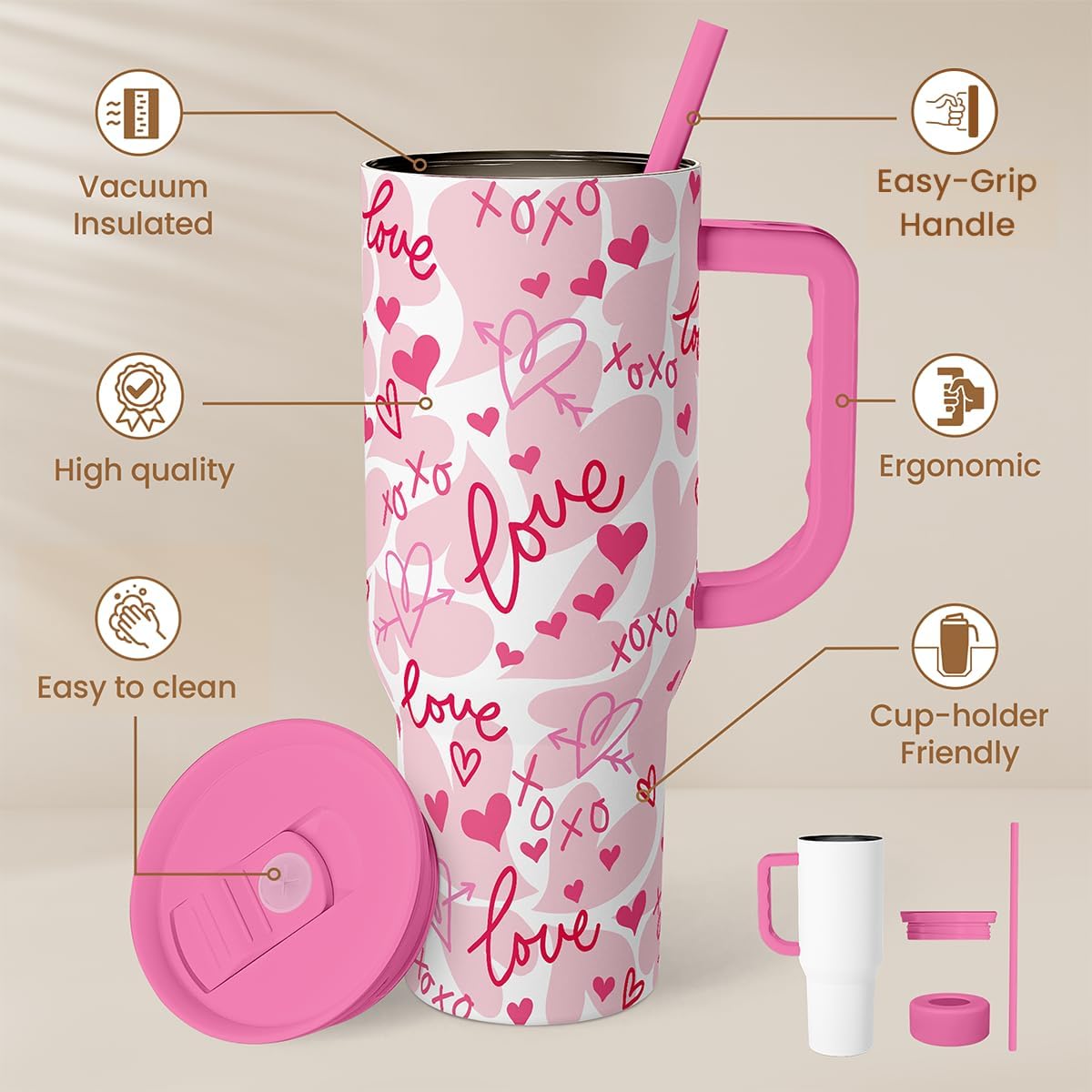 SANDJEST Pickleball 40oz Tumbler With Handle and Straw, Pickleball Queen Insulated Stainless Steel Travel Coffee Mug for Women Girls Players, Gift Idea for Birthday Christmas Mothers Day