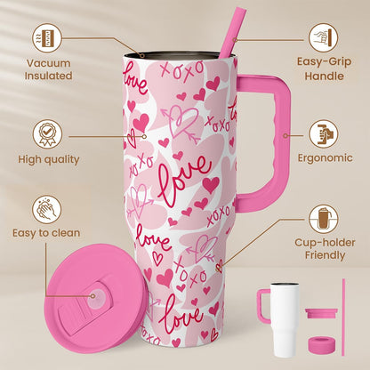 SANDJEST Pickleball 40oz Tumbler With Handle and Straw, Pickleball Queen Insulated Stainless Steel Travel Coffee Mug for Women Girls Players, Gift Idea for Birthday Christmas Mothers Day