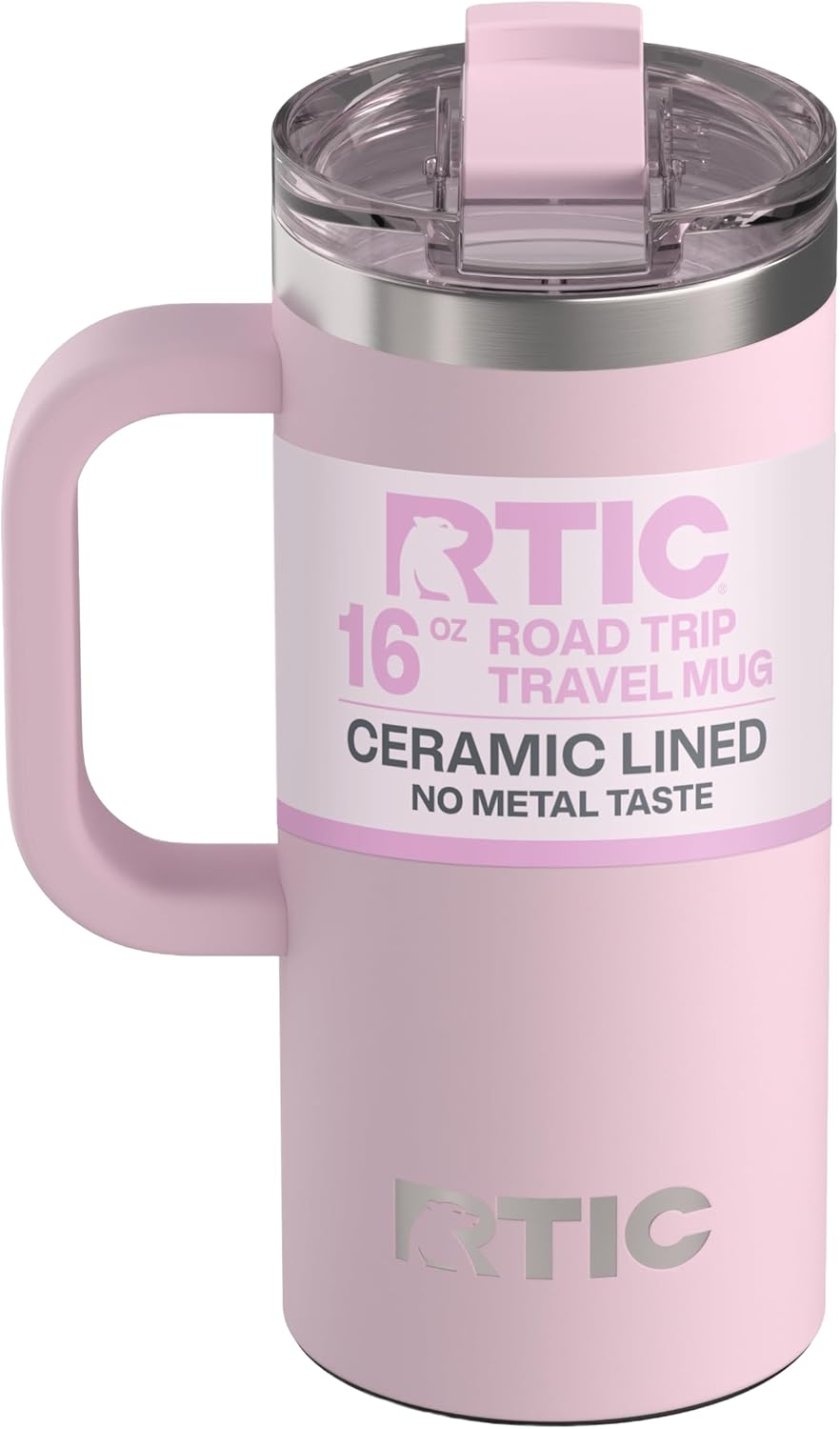 RTIC 20oz Road Trip Travel Mug with Lid and Handle, Ceramic Lined, Insulated, Stainless Steel, Metal, Double Wall Vacuum-Insulation, Portable Coffee, Tea Cup for Hot and Cold Drink, Black