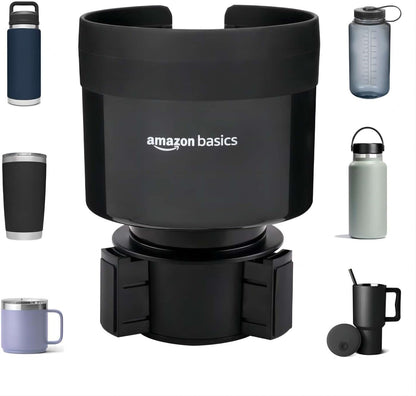 Amazon Basics Car Cup Holder Expander with Adjustable Base, Securely Holds Large Bottles 3.4 to 3.8 in Diameter, Compatible with Yeti, Hydro Flask, Easy Installation, Black
