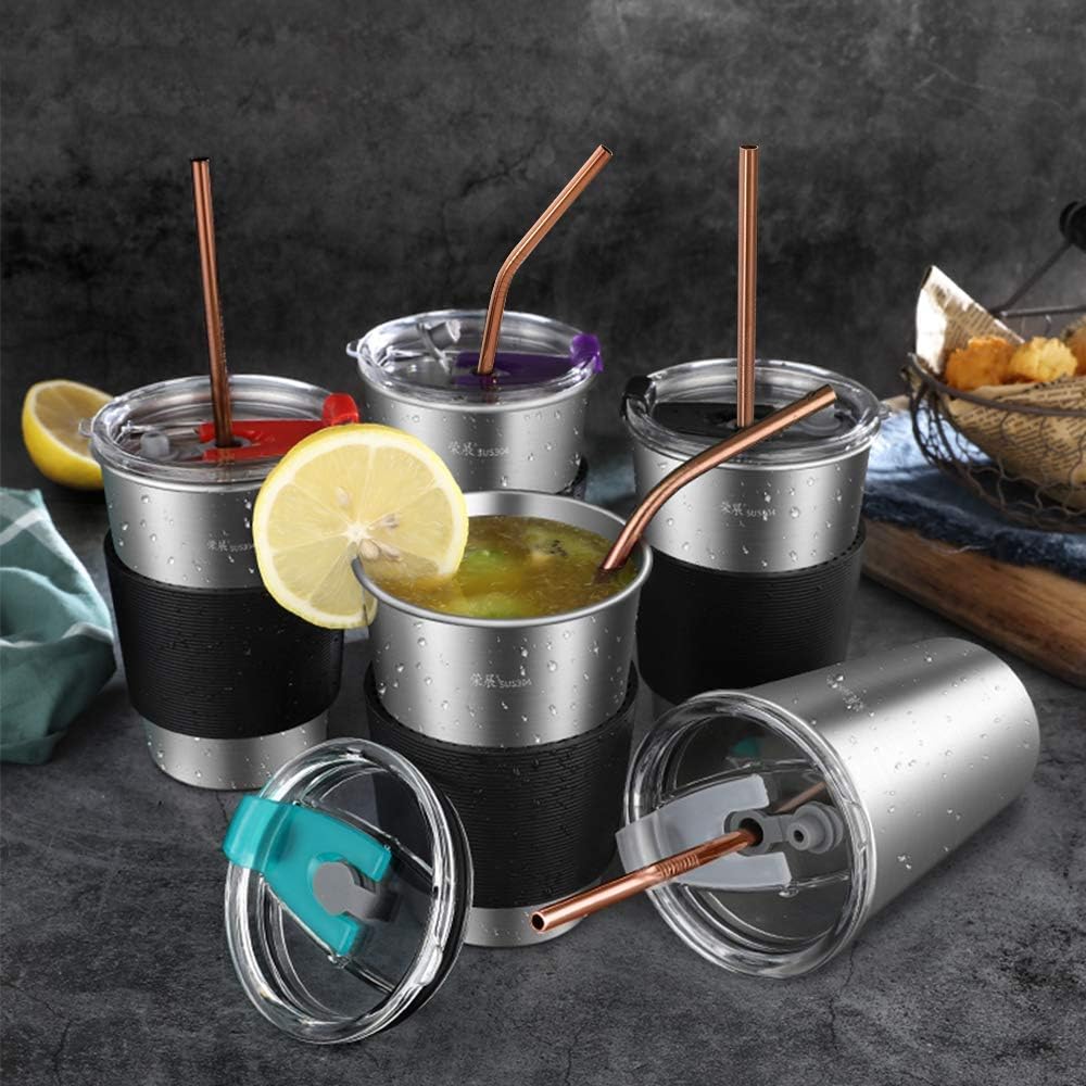 Hiware 12-Pack Reusable Stainless Steel Metal Straws with Case - Long Drinking Straws for 30 oz and 20 oz Tumblers Dishwasher Safe - 2 Cleaning Brushes Included