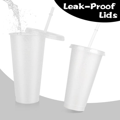 Hxezoc 16-Piece Reusable Cups with Lids and Straws, 24 oz Glitter Plastic Tumbler Iced Coffee Cups Travel Mug Cup for Smoothie Juices Beach or Bachelor Party (Black)