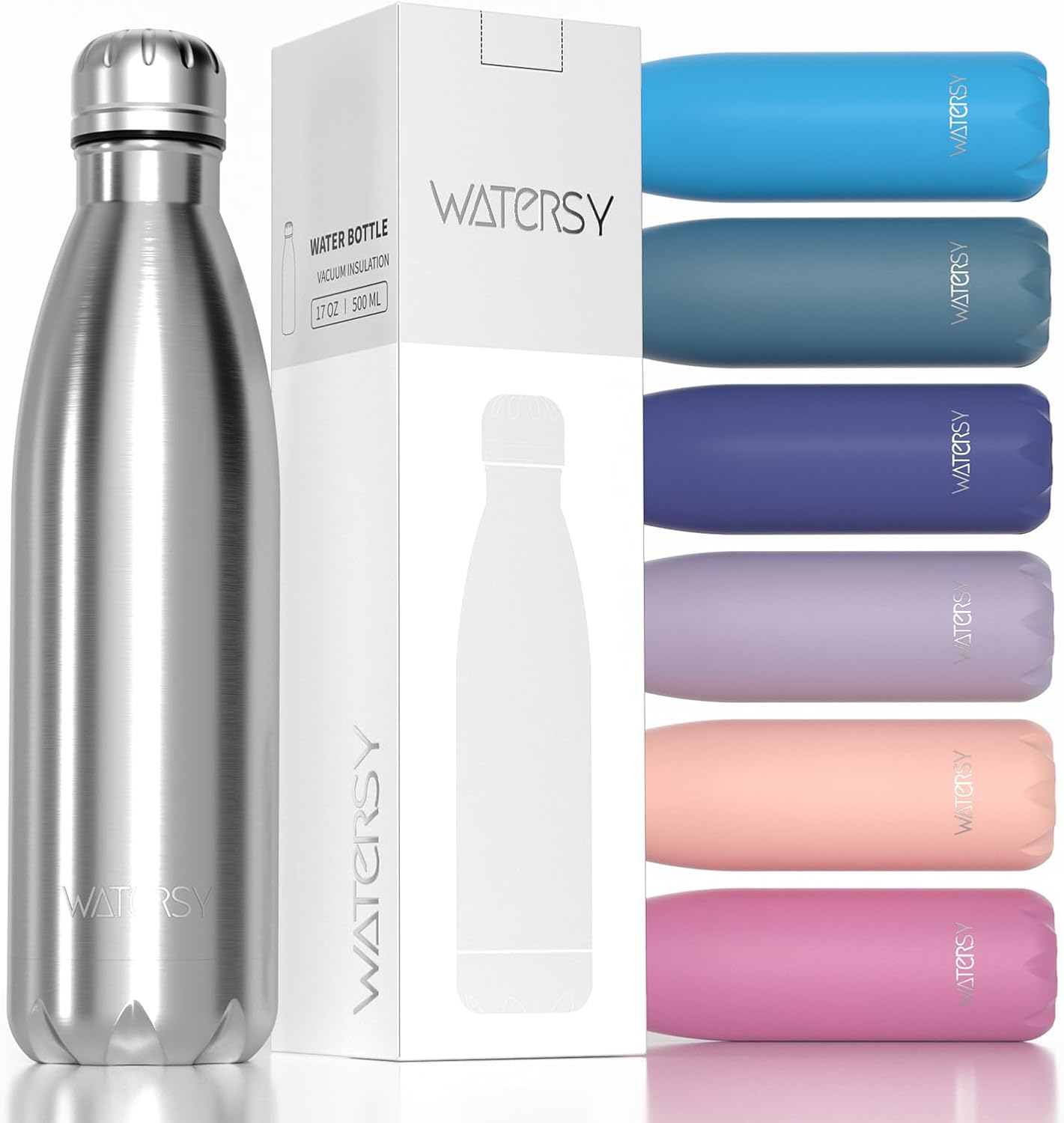 WATERSY Stainless Steel water bottles,17oz/500ml Insulated Water Bottles,Deep Blue metal water bottle Keeps Drink Cold and Hot,BPA Free kids water bottles for School,Gym,Travel,Sports