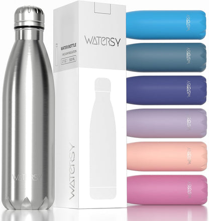 WATERSY Stainless Steel water bottles,17oz/500ml Insulated Water Bottles,Deep Blue metal water bottle Keeps Drink Cold and Hot,BPA Free kids water bottles for School,Gym,Travel,Sports