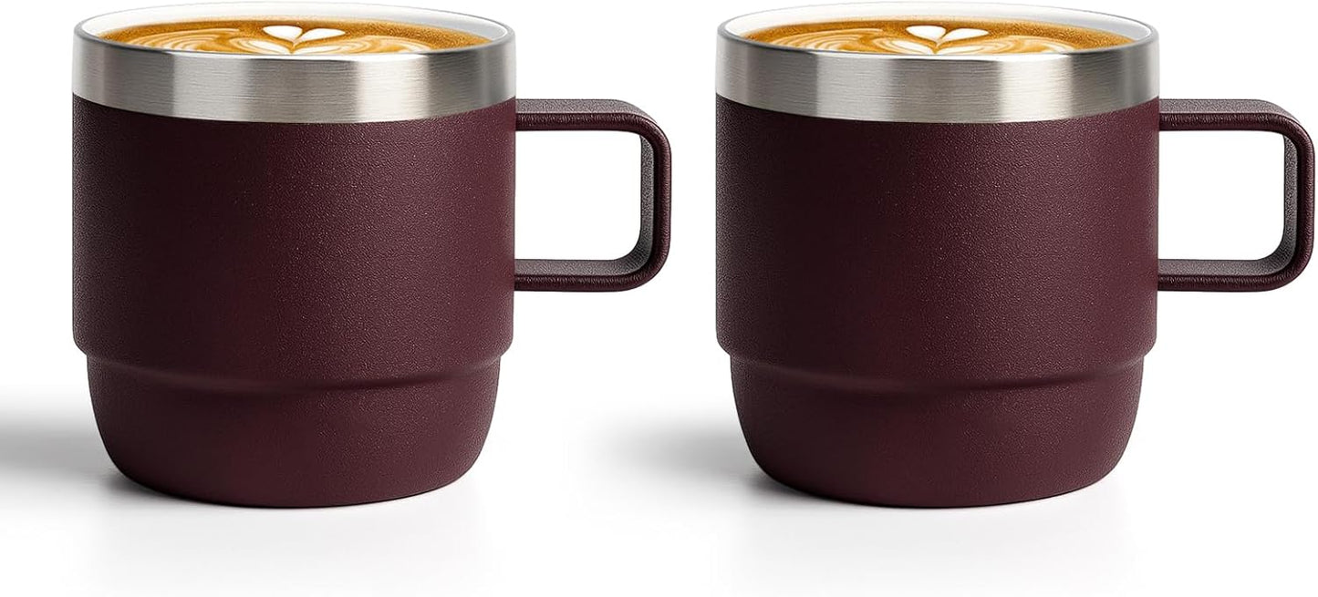 Zenbo 8 oz Stackable Espresso/Coffee Cups with Magnetic Lid, Ceramic-Lined 18/8 Stainless Steel Mini Tumblers, Double-Wall Vacuum Insulated & Dishwasher Safe for Travel & Office (Sage Green-2 Pack)