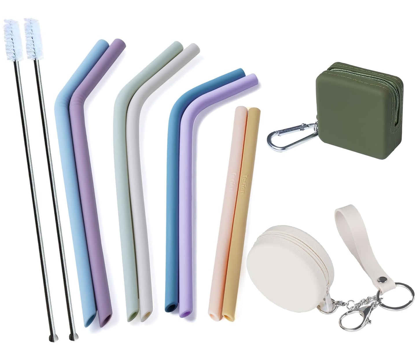 4-Size Reusable Silicone Straws with Travel Keychain Cases-Portable Collapsible For Cruise Ships, Short-Long Size For 4-20 oz Tumblers,Kids Toddlers Adults, Standard&Wide For Regular Liquid&Smoothie