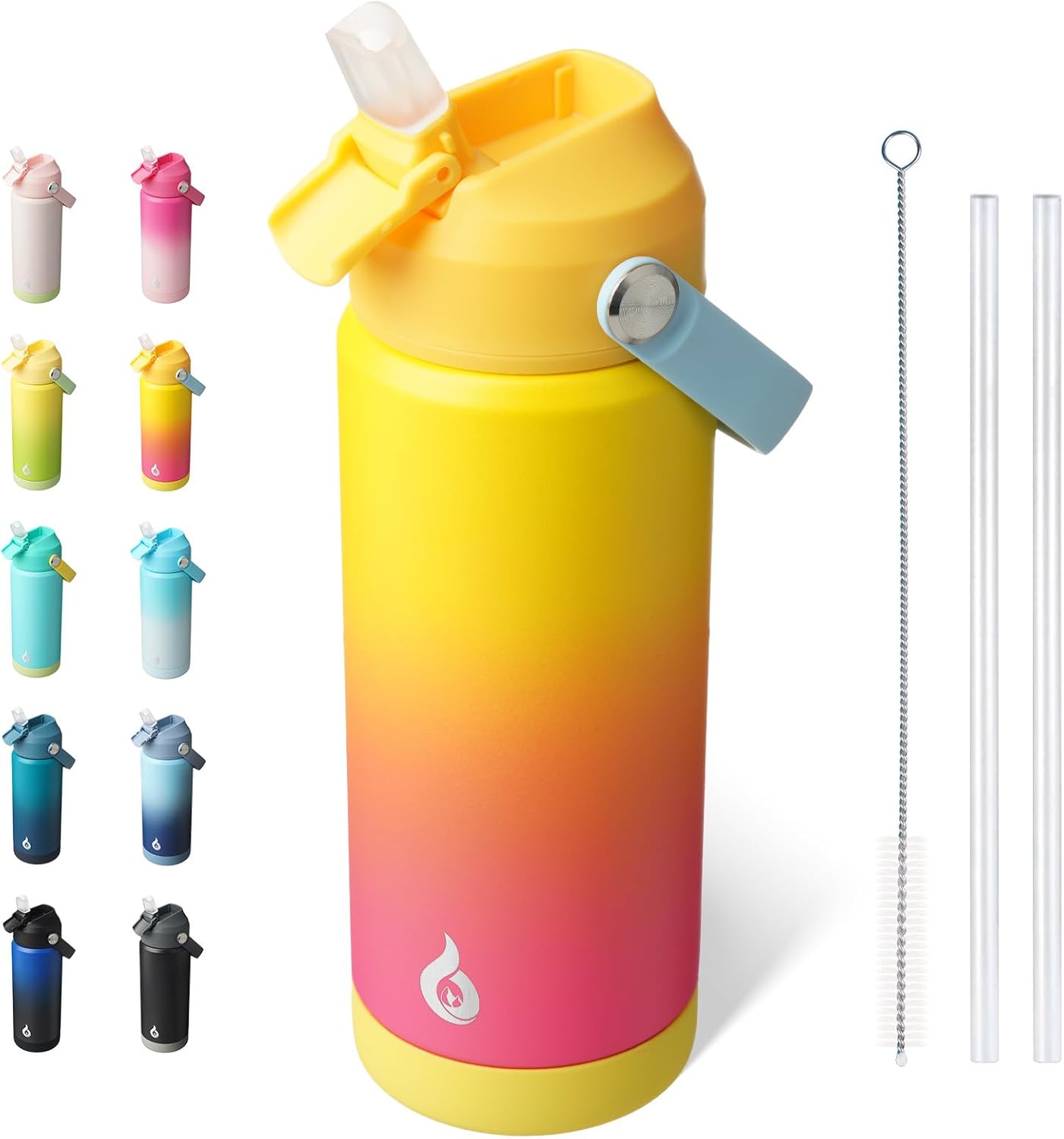 BJPKPK Insulated Water Bottle with Straw Lid, 18oz Thermo Water Bottles with Soft Nozzle, Flex Handle & Non-slip Boot, BPA Free Leak Proof Stainless Steel Metal Thermo, Tumblers, Cups,Sea Salt