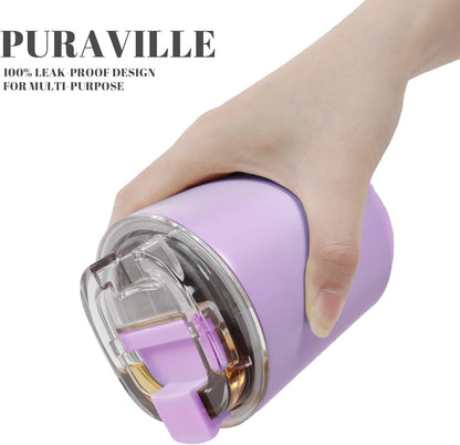 Puraville Insulated Tumblers with Lid, 14 oz Travel Coffee Mug Stainless Steel Vacuum Cup, Leak Proof Reusable Double Walled Coffee Tumbler for Iced and Hot Drinks, Cream