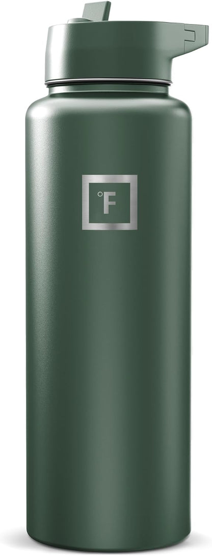 IRON °FLASK Camping & Hiking Hydration Flask with Straw, Wide Mouth Insulated Stainless Steel Sports Water Bottle - 40 oz Midnight Black