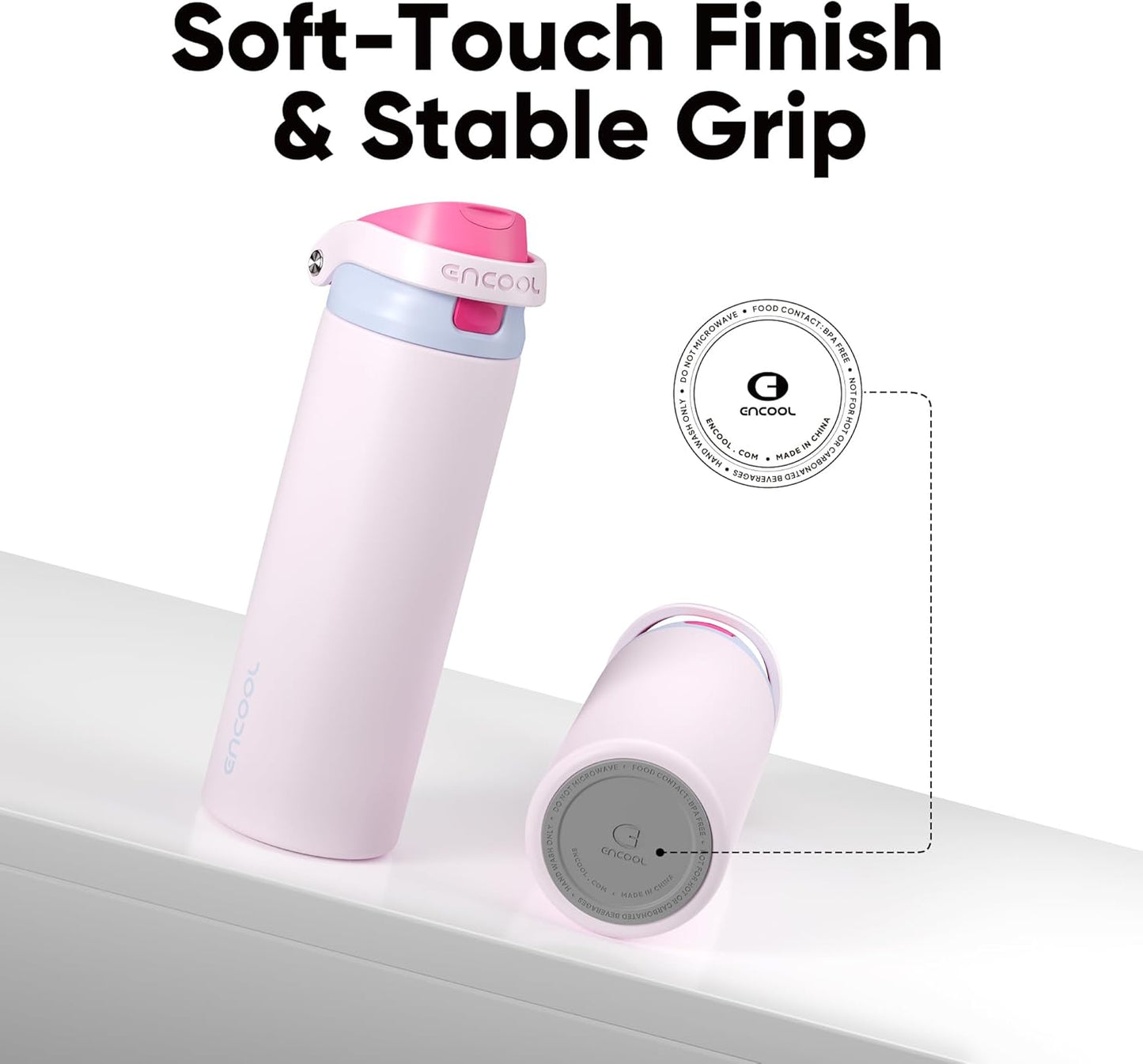 ENCOOL Leakproof Insulated Water Bottle with Straw Dual-Sip Water Bottle Bag-Safe Design for Work, Commute & Gym – Keeps Drinks Cold All Day, 24 oz, Lemonade Pink - Colors B