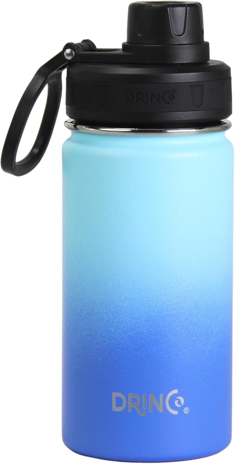 Drinco Stainless Steel Water Bottle Spout Lid Vacuum Insulated Double Wall Water Bottle Wide Mouth (40oz 32oz 22oz 18oz 14oz) Leak Proof Keep Cold Sport Camping Hiking (22 oz, 22oz Black)