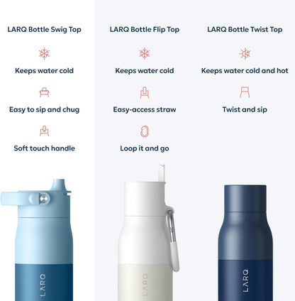 LARQ Swig Top — Insulated Stainless Steel Water Bottle with Straw, Detachable Silicone Handle, Vacuum 24h Cold, BPA-Free Metal Bottle for Gym, Travel, Office, Wide Mouth for Ice — 23 oz, Mojave Dune